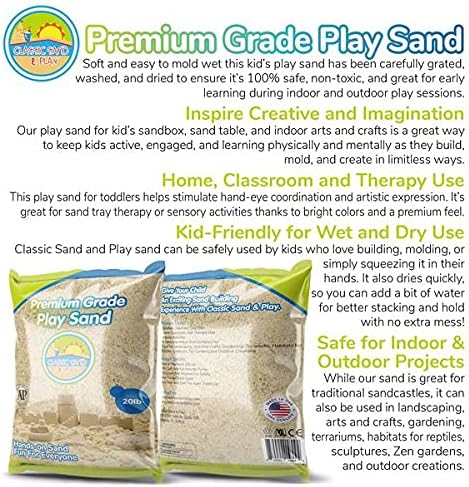 Classic Sand and Play Sand for Sandbox, Table, Therapy, and Outdoor Use, 20 lb. Bag, Natural, Non-Toxic, Wet Castle Building for Creativity and Stimulates Sensory Skills1