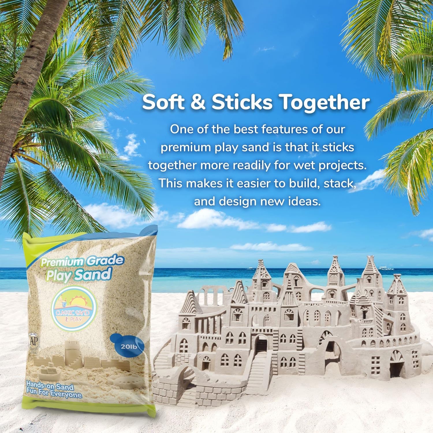 Classic Sand and Play Sand for Sandbox, Table, Therapy, and Outdoor Use, 20 lb. Bag, Natural, Non-Toxic, Wet Castle Building for Creativity and Stimulates Sensory Skills4