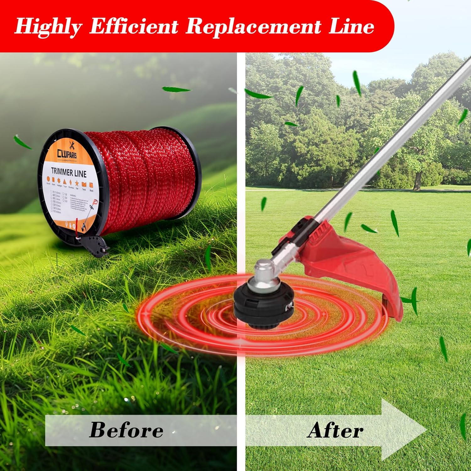Cluparis String Trimmer Line .095-Inch-by-1765-Foot 5lb Premium Spiral in Spool Red Heavy-Duty Trimmer Cord11