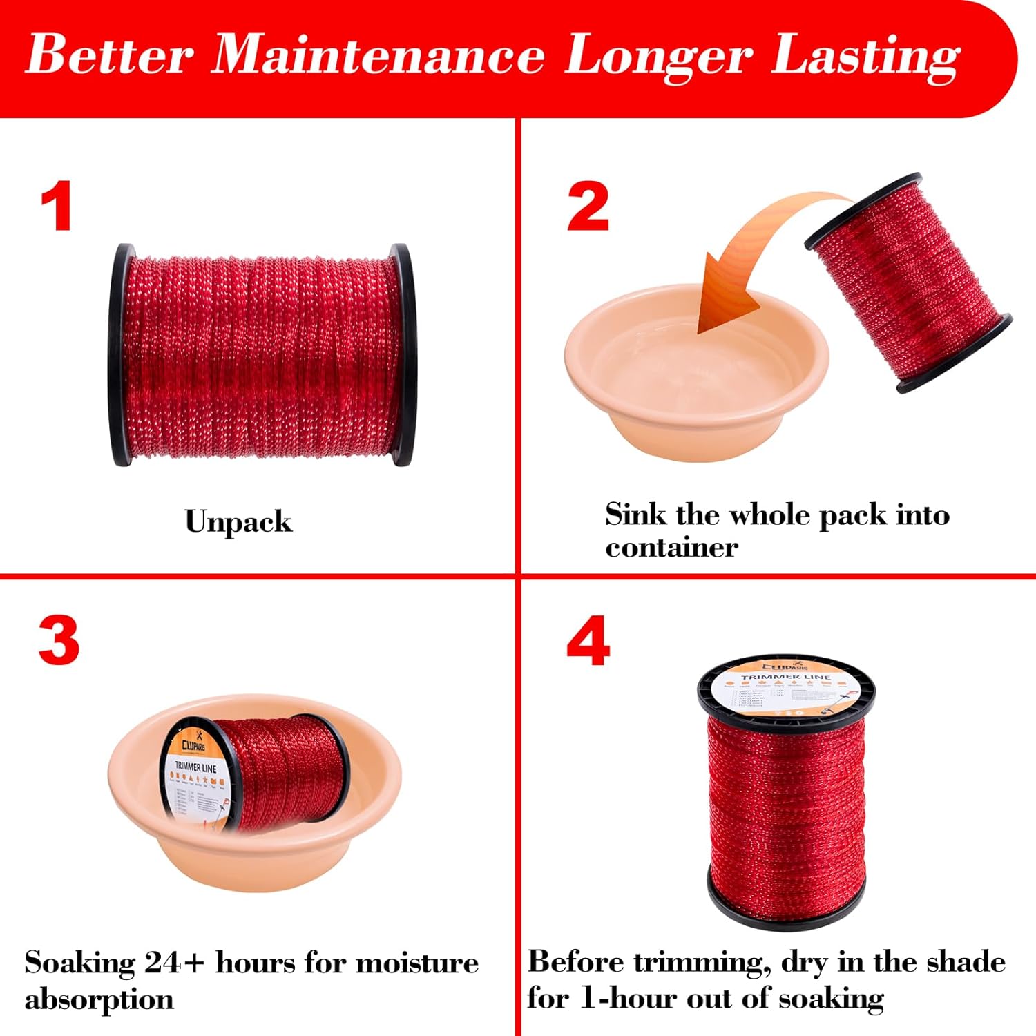 Cluparis String Trimmer Line .095-Inch-by-1765-Foot 5lb Premium Spiral in Spool Red Heavy-Duty Trimmer Cord12