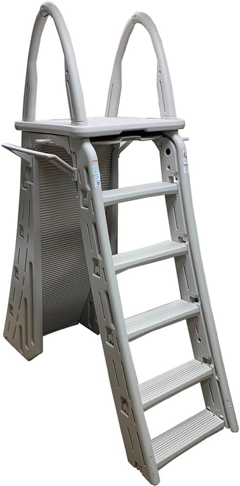 Confer Plastics 7200 Roll Guard 48 to 56 Adjustable A Frame Safety Ladder for Above Ground Outdoor Patio Swimming Pool Platform Ladder with Step Barrier, Warm Grey Confer Plastics 7200 Roll Guard 48" to 56" Adjustable A Frame Safety Ladder for Above Ground Outdoor Patio Swimming Pool Platform Ladder with Step Barrier, Warm Grey
