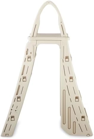 Confer Plastics 7200 Roll Guard 48 to 56 Adjustable A Frame Safety Ladder for Above Ground Outdoor Patio Swimming Pool Platform Ladder with Step Barrier, Warm Grey13