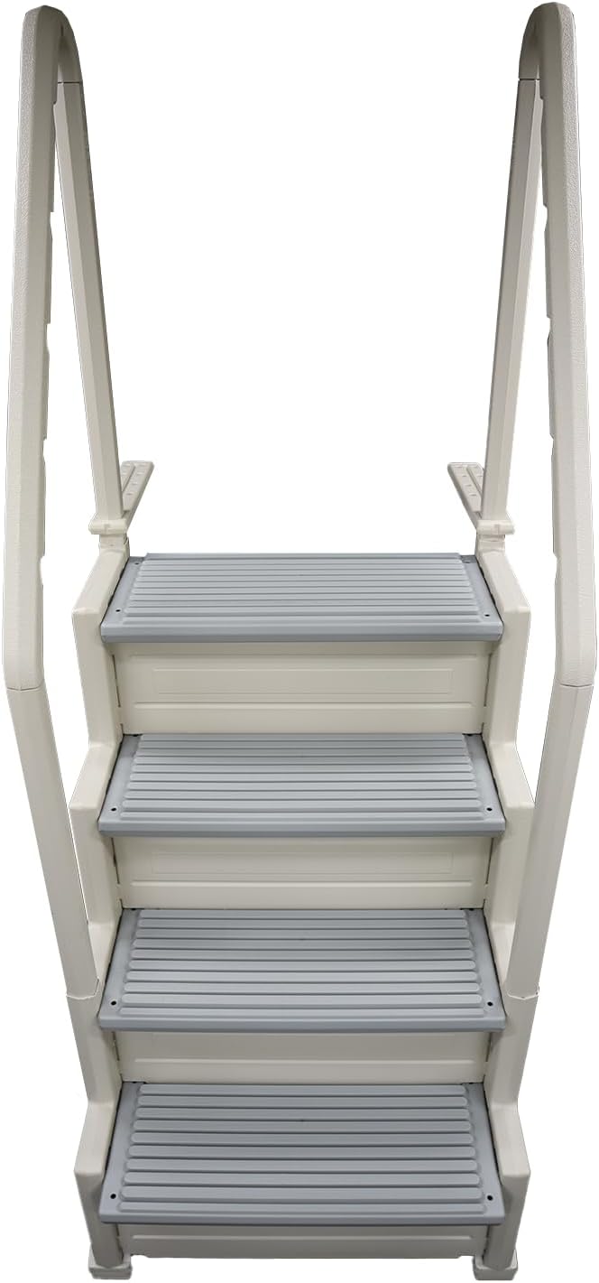Confer Plastics Step-1X Sturdy Above Ground Entry System with Dual Handrails and Slip-Resistant Steps, Easy Installation, Supports up to 400 lbs - Proudly Made in USA. Warm Grey with Grey Treads3