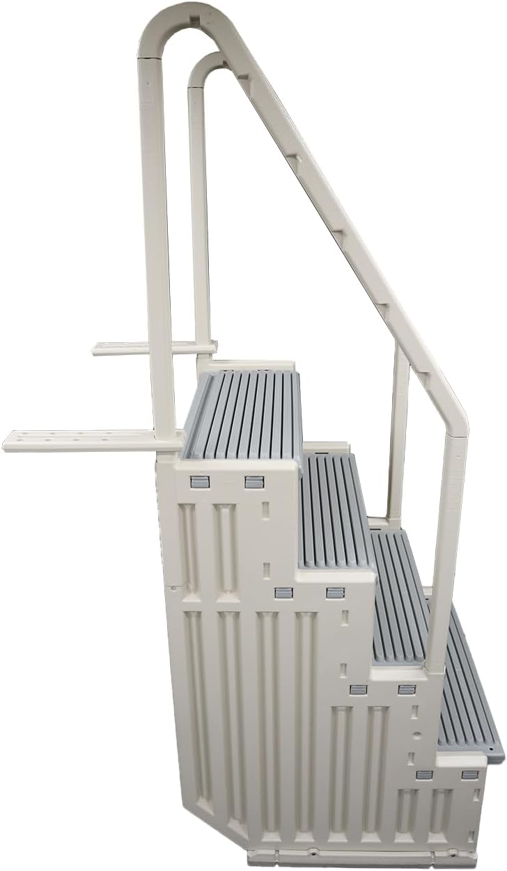 Confer Plastics Step-1X Sturdy Above Ground Entry System with Dual Handrails and Slip-Resistant Steps, Easy Installation, Supports up to 400 lbs - Proudly Made in USA. Warm Grey with Grey Treads5