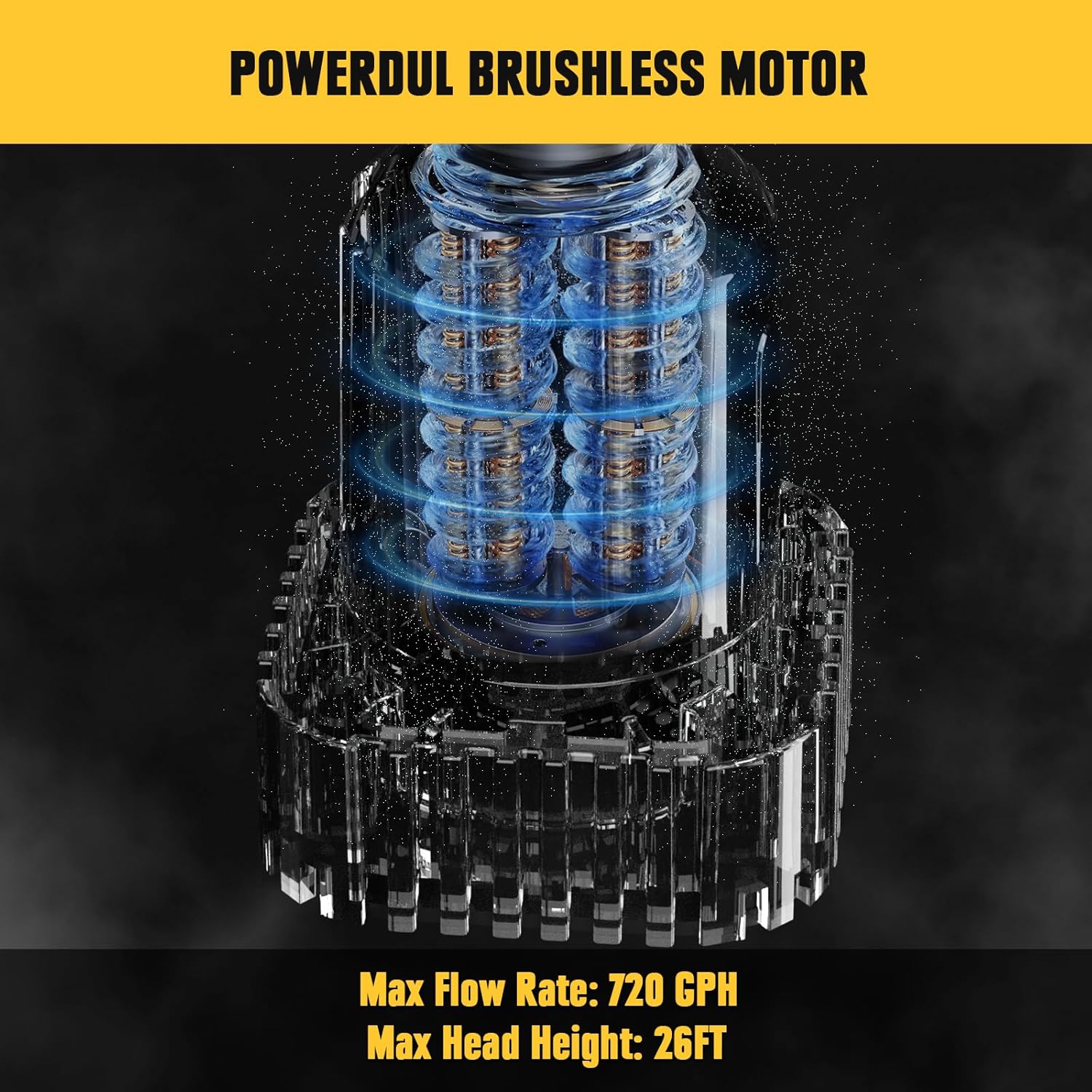 Cordless Stick Water Transfer Pump Compatible with Dewalt 20V Battery, 720GPH Brushless Deep Well Submersible Pump, Portable Sump Pump Stick Utility Pump for Pool Garden Pond (Tool Only)8