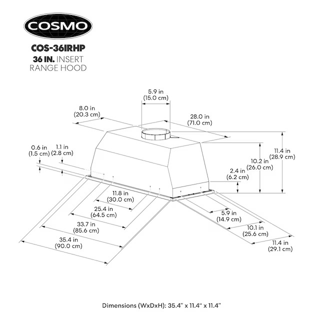 Cosmo COS-36IRHP 36 inch Ducted 380-CFM Stainless Steel Insert Under Cabinet Range Hood10_11zon