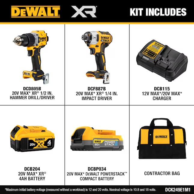 DEWALT DCK249E1M1 20V MAX XR HD-Impact Kit with 2 Batteries, Charger and Tool Bag2_11zon