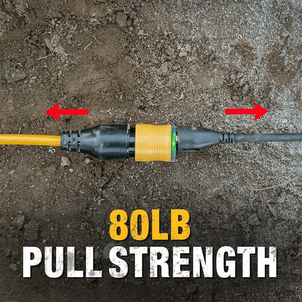 DEWALT DXEC14412050 50 ft. 12 3 SJTW Heavy-Duty Locking Yellow Extension Cord with Dual Lighted Plugs for Power and Ground Continuity1
