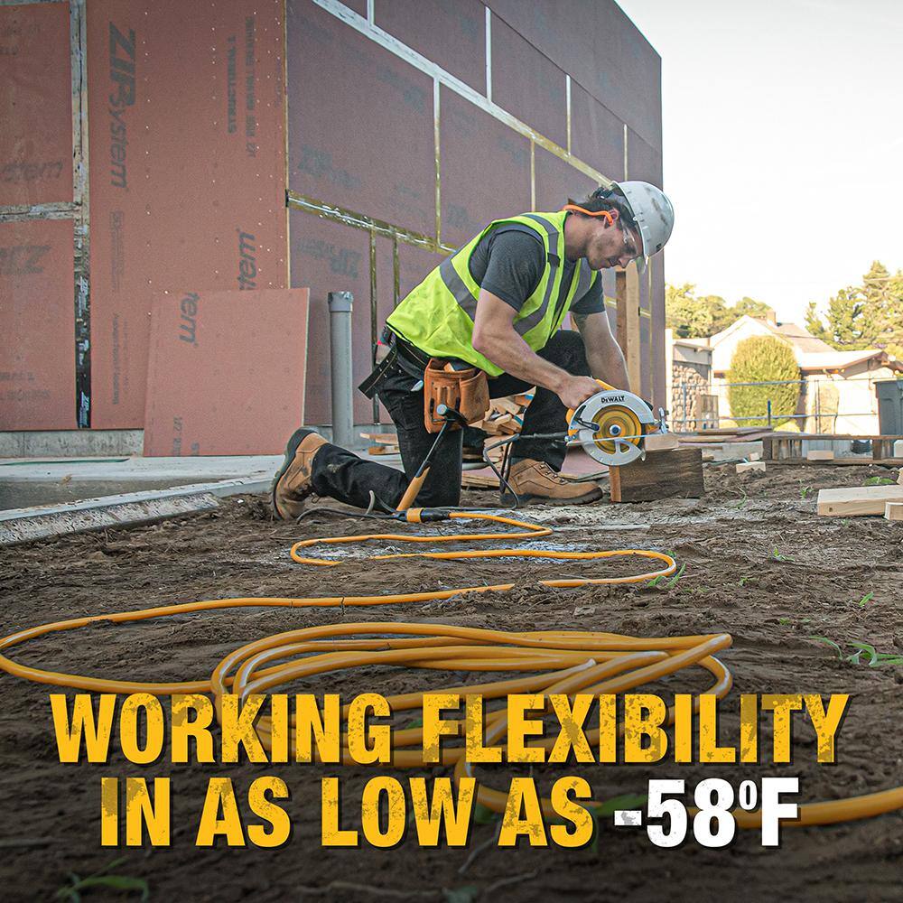 DEWALT DXEC14412050 50 ft. 12 3 SJTW Heavy-Duty Locking Yellow Extension Cord with Dual Lighted Plugs for Power and Ground Continuity4