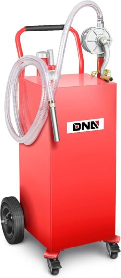 DNA MOTORING 35 Gallon Gas Caddy Fuel Tank Container, Large Gasoline Diesel Can with Wheels, Rotary Hand Pump for Cars, Lawn Mowers, ATVs, Boats, TOOLS-00387