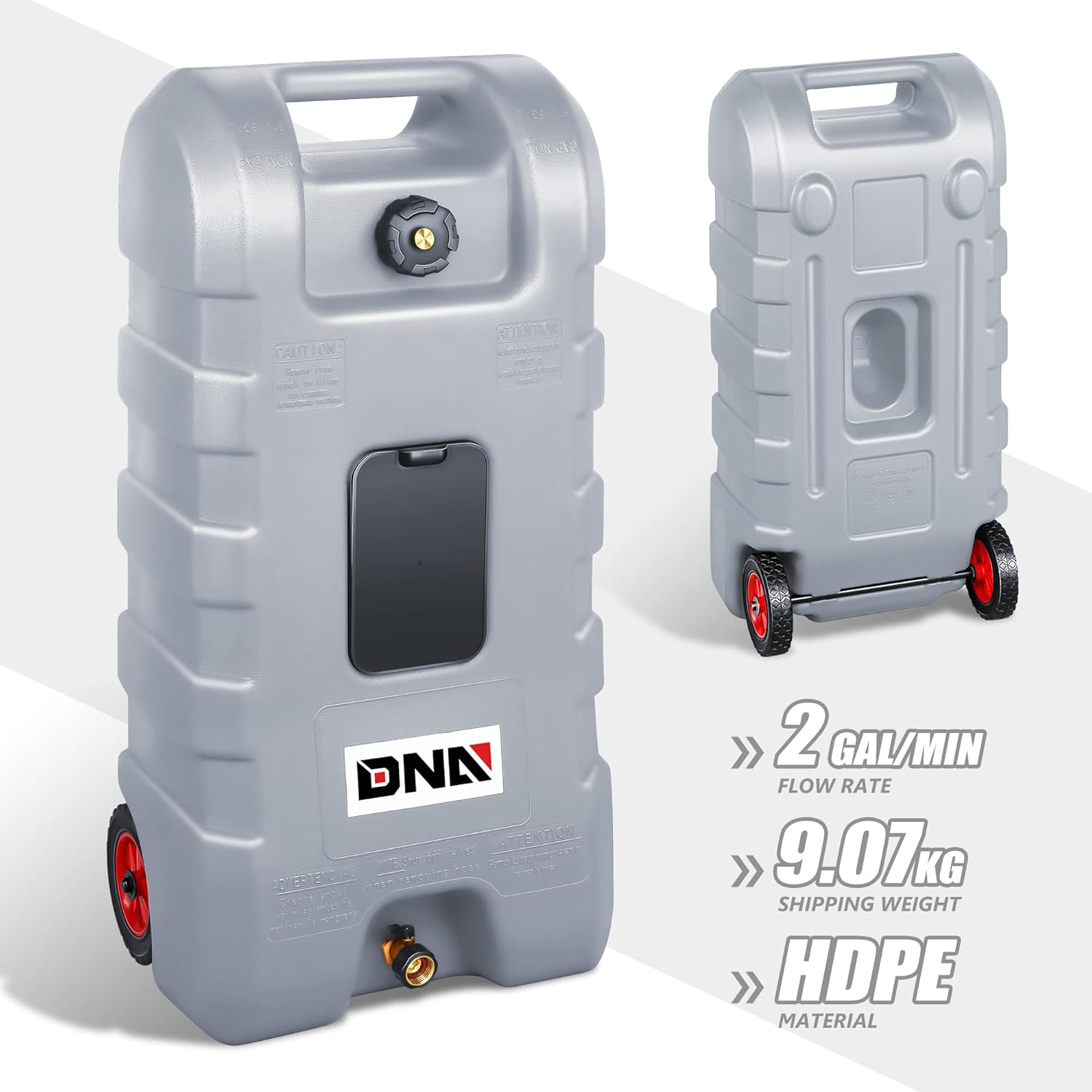 DNA MOTORING 58L Portable Fuel Caddy Tank Container for Gasoline Diesel Light Oil,13 Gallon, 2 Gal Min,Grey,TOOLS-003021