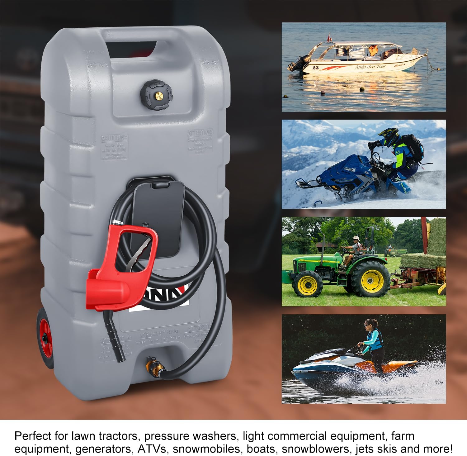 DNA MOTORING 58L Portable Fuel Caddy Tank Container for Gasoline Diesel Light Oil,13 Gallon, 2 Gal Min,Grey,TOOLS-0030217