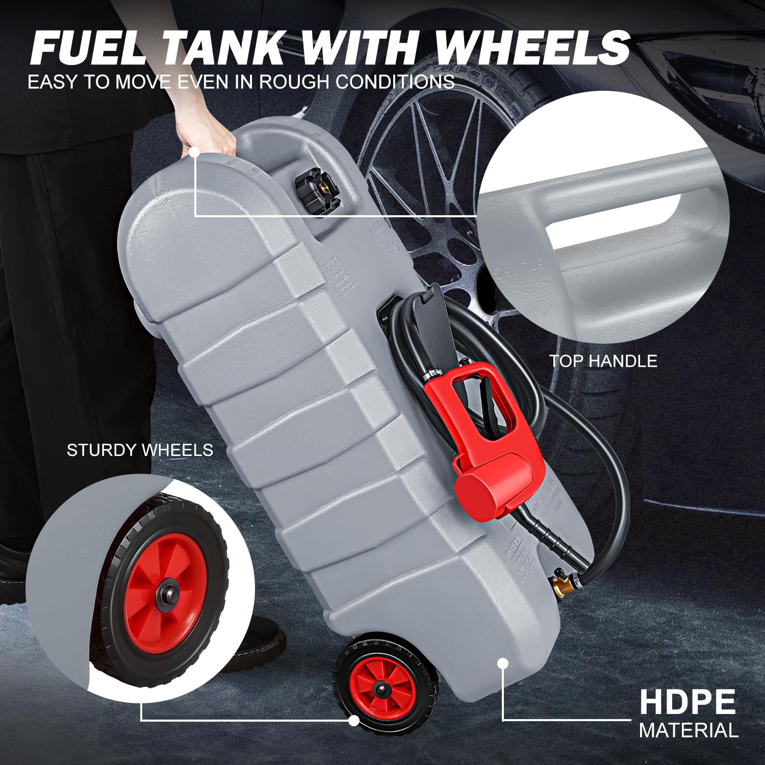 DNA MOTORING 58L Portable Fuel Caddy Tank Container for Gasoline Diesel Light Oil,13 Gallon, 2 Gal Min,Grey,TOOLS-003027