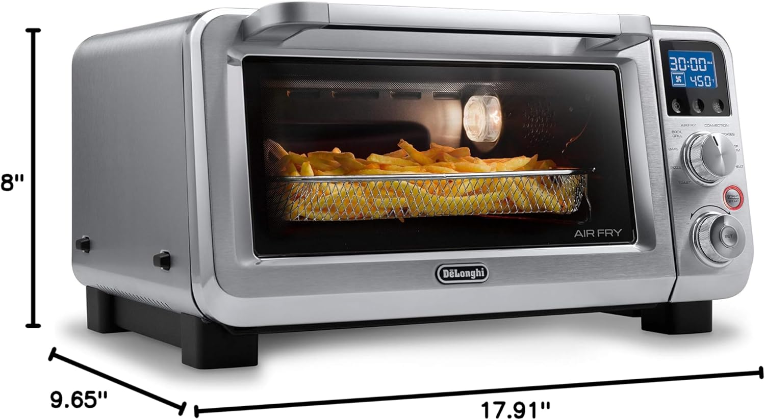 De'Longhi Air Fry Oven, Premium 9-in-1 Digital Air Fry Convection Toaster Oven, Stainless Steel, 14L, EO141164M0