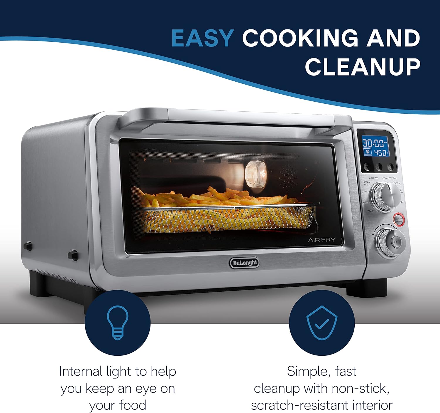 De'Longhi Air Fry Oven, Premium 9-in-1 Digital Air Fry Convection Toaster Oven, Stainless Steel, 14L, EO141164M1