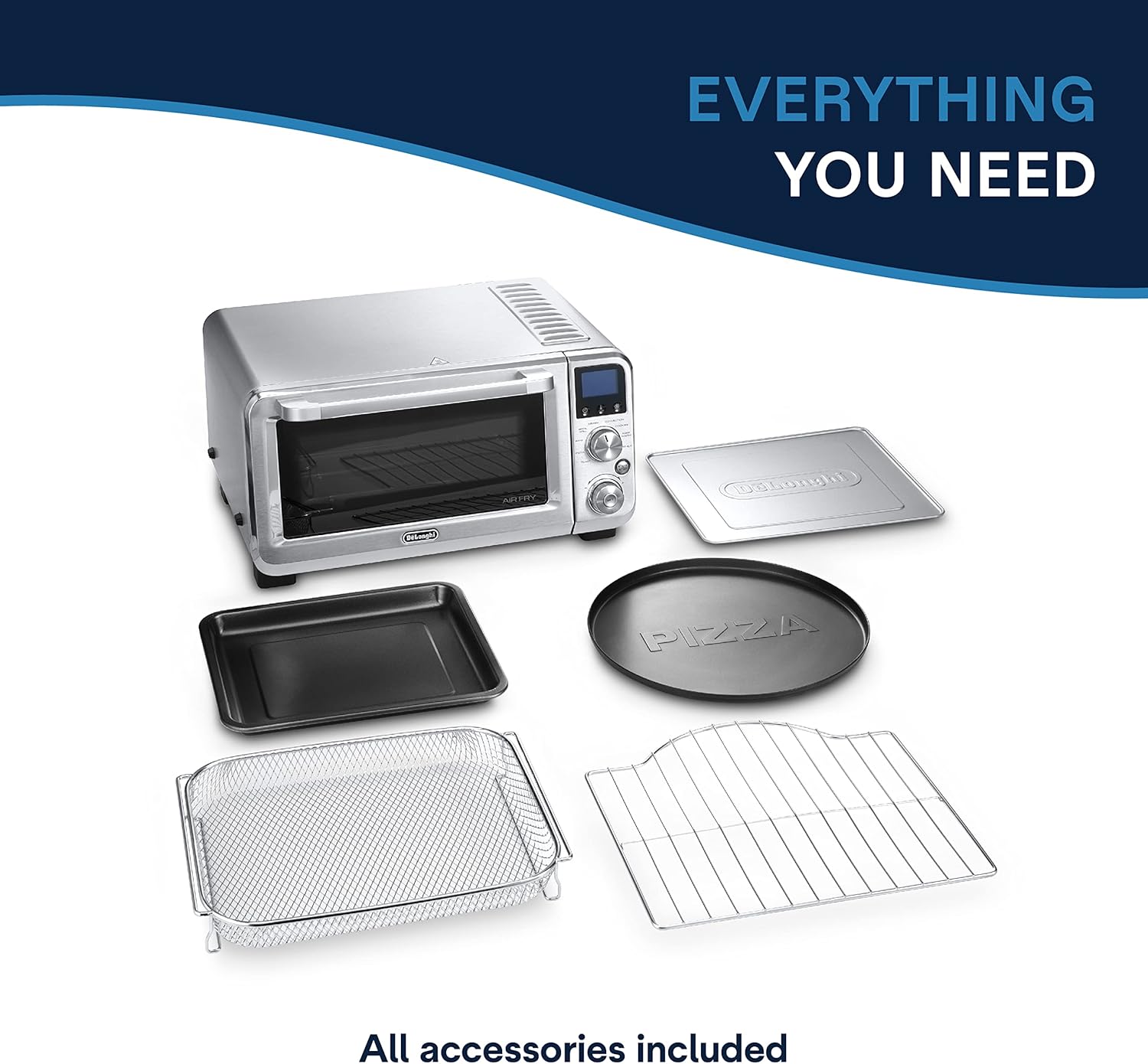 De'Longhi Air Fry Oven, Premium 9-in-1 Digital Air Fry Convection Toaster Oven, Stainless Steel, 14L, EO141164M3