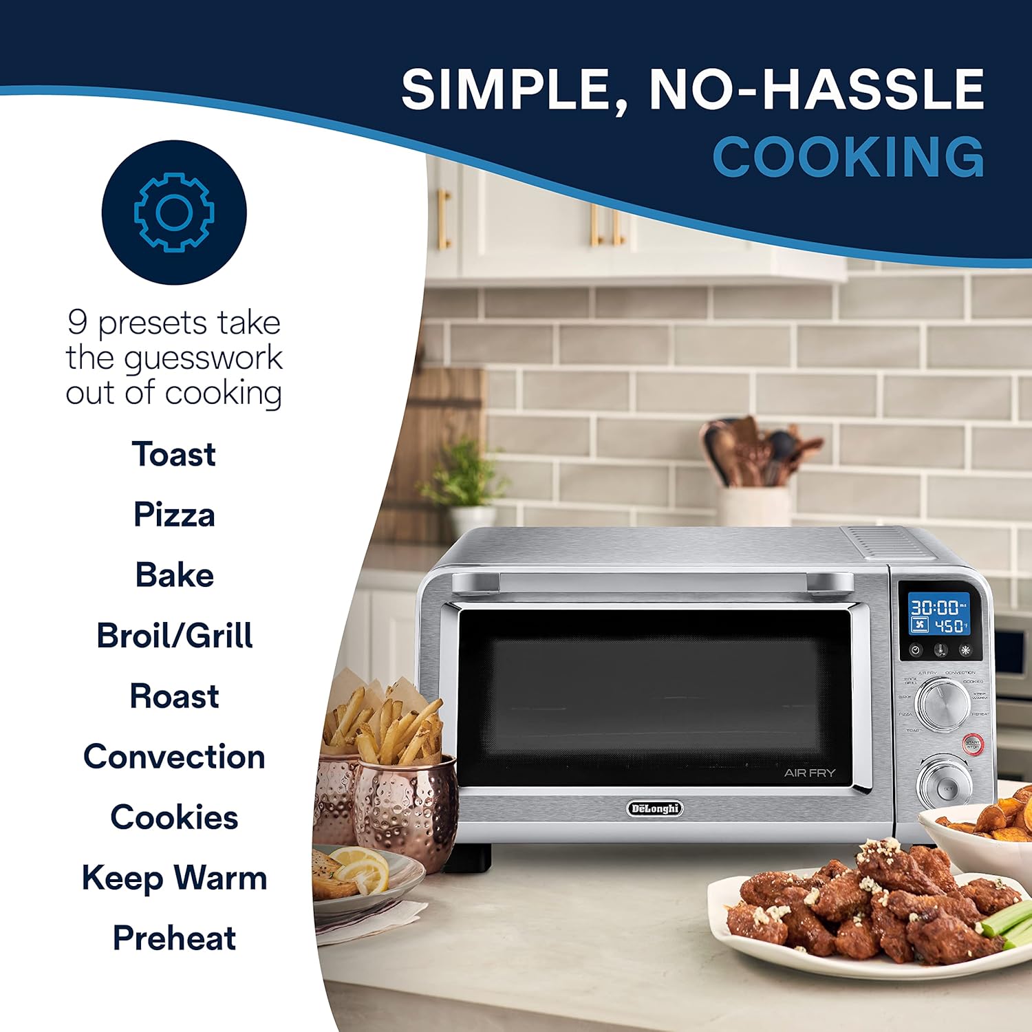 De'Longhi Air Fry Oven, Premium 9-in-1 Digital Air Fry Convection Toaster Oven, Stainless Steel, 14L, EO141164M4