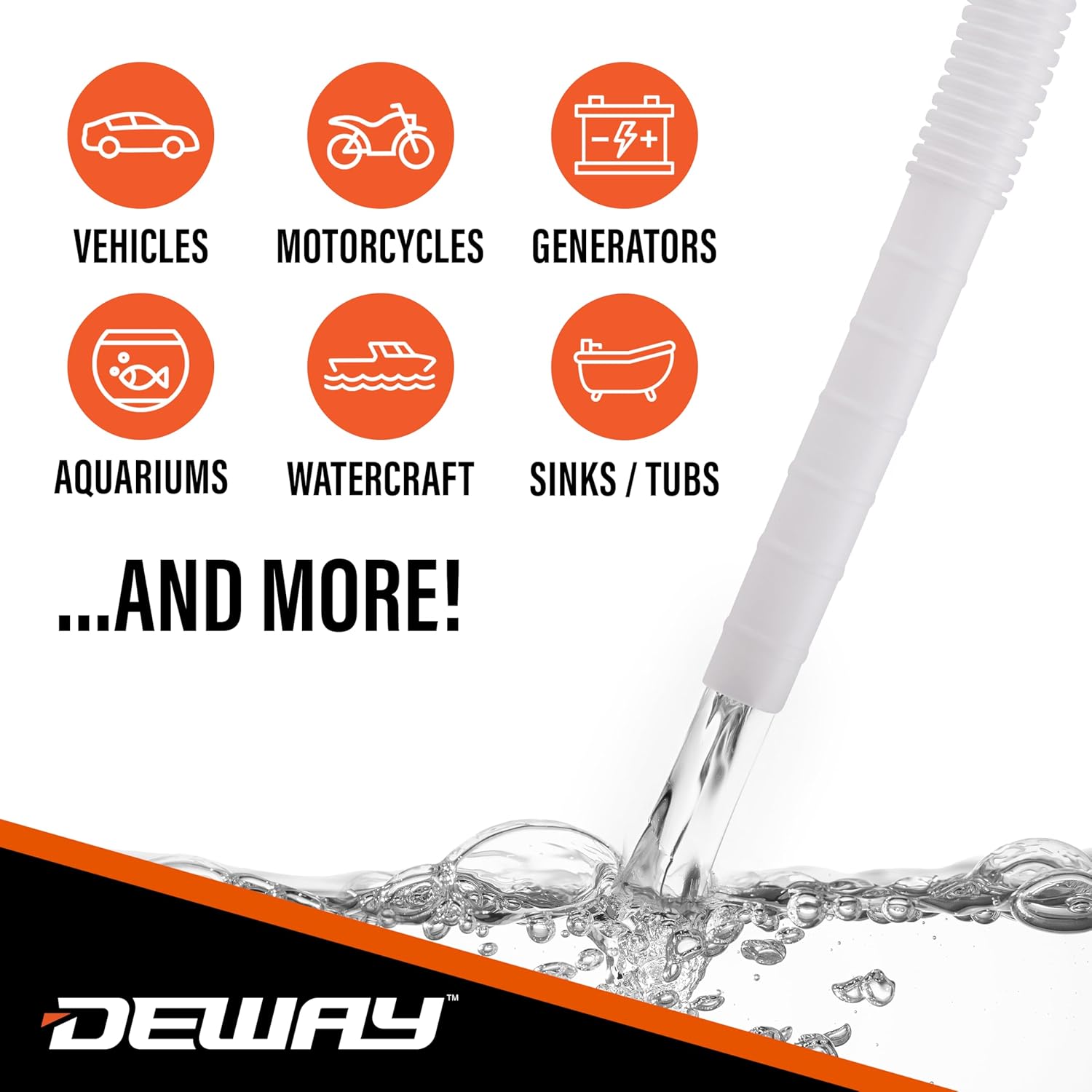 DeWay Fuel Transfer Pump for Gas Can with Basic Clip-On Nozzle Fast 2.4GPM Flow Rate, Long 51” Tube, Easy 4 AA Battery Power & 3 Fuel Can Adapters for Gasoline, Kerosene, Diesel & Non-Potable Water8