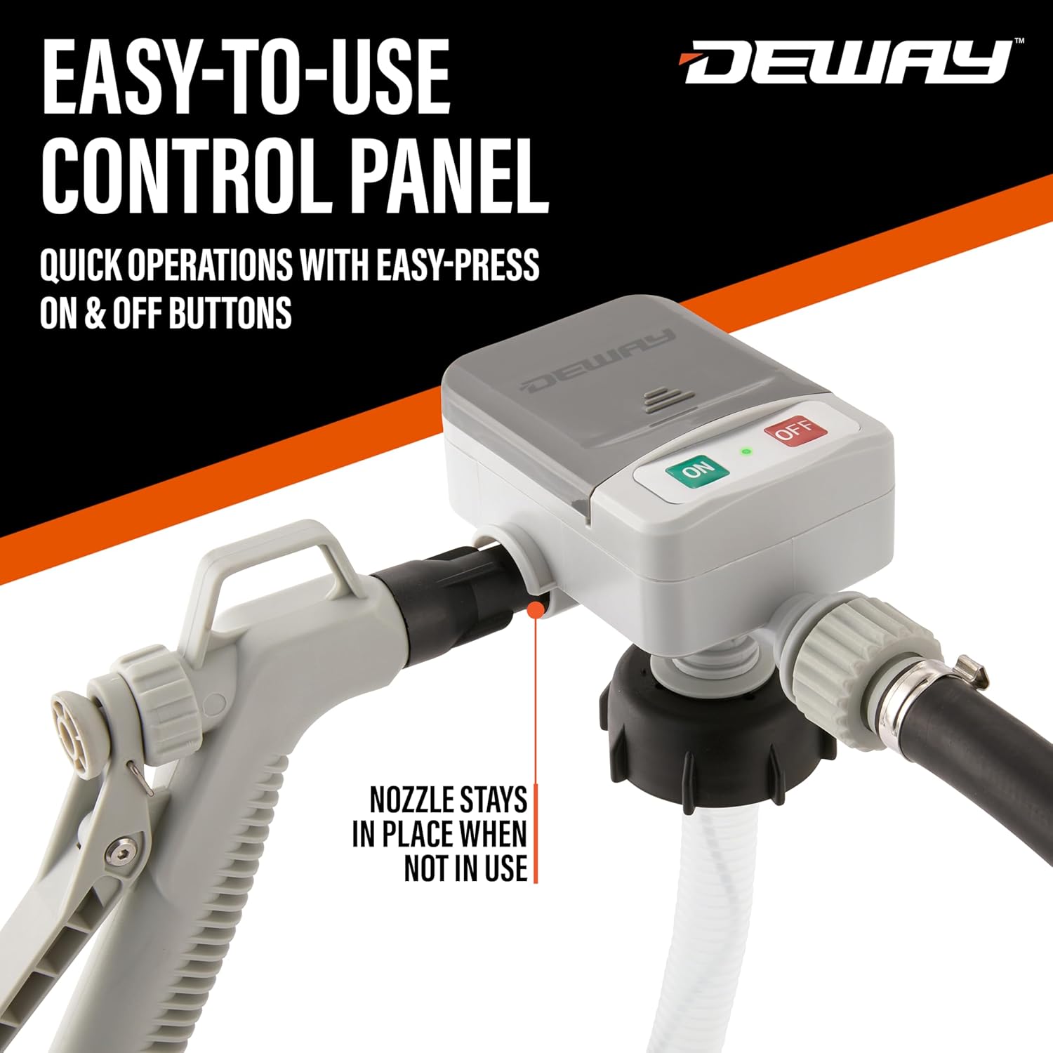 DeWay Fuel Transfer Pump for Gas Can with Manual Hand Trigger Nozzle Fast 2.4GPM Flow Rate, 51” Heavy Rubber Hose, 4 AA Battery Power & 3 Adapters for Gasoline, Kerosene, Diesel & Non-Potable Water09