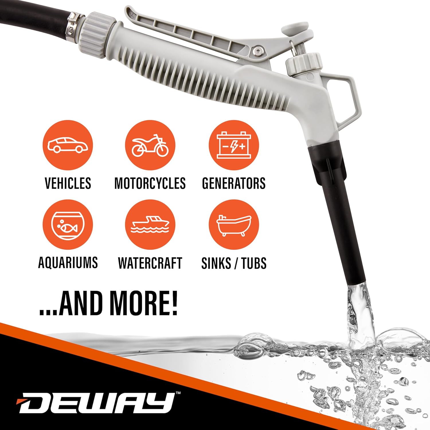 DeWay Fuel Transfer Pump for Gas Can with Manual Hand Trigger Nozzle Fast 2.4GPM Flow Rate, 51” Heavy Rubber Hose, 4 AA Battery Power & 3 Adapters for Gasoline, Kerosene, Diesel & Non-Potable Water11