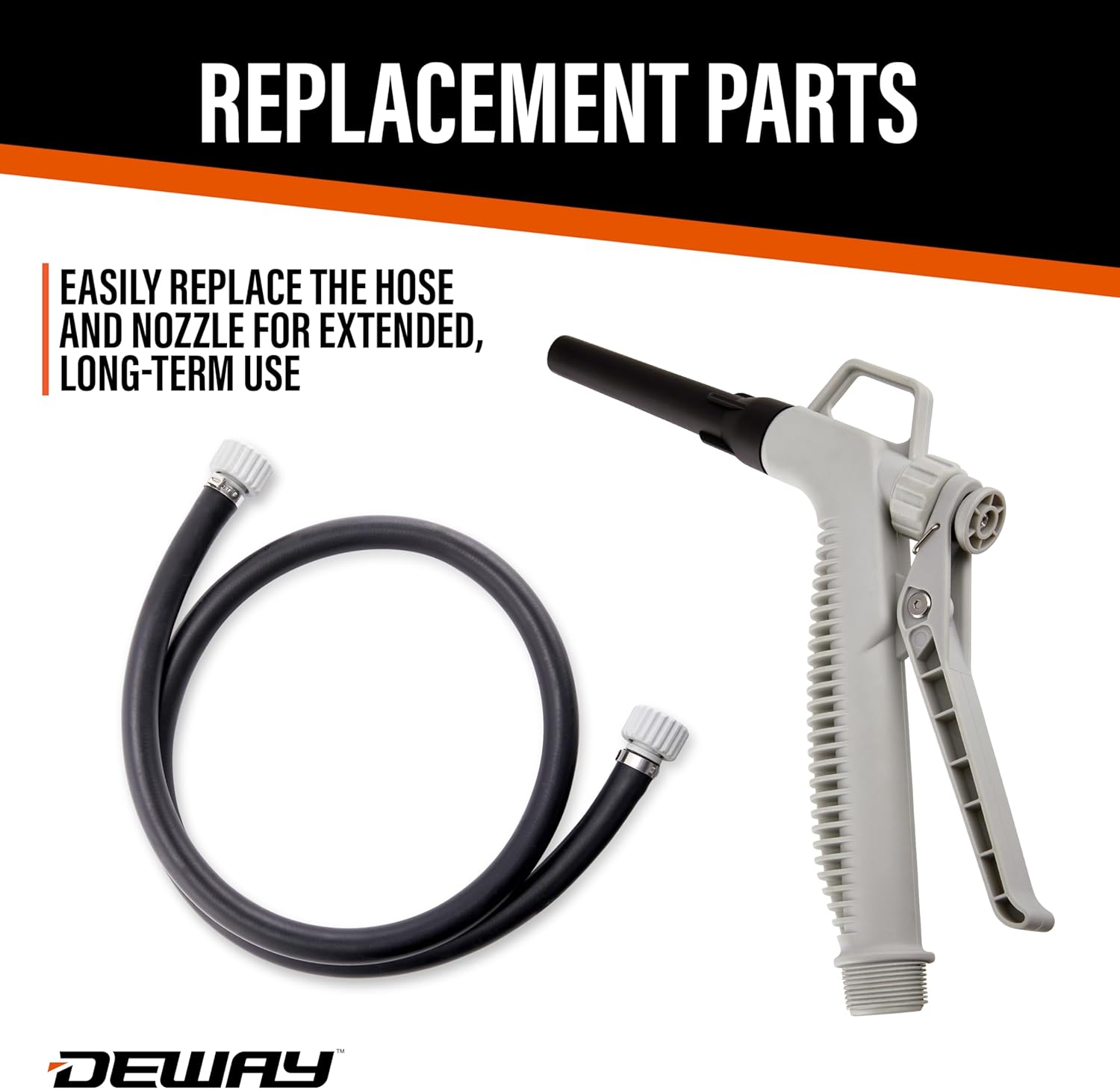 DeWay Fuel Transfer Pump for Gas Can with Manual Hand Trigger Nozzle Fast 2.4GPM Flow Rate, 51” Heavy Rubber Hose, 4 AA Battery Power & 3 Adapters for Gasoline, Kerosene, Diesel & Non-Potable Water8