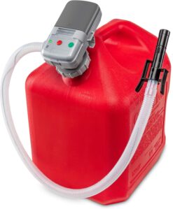 Deway Automatic Fuel Transfer Pump w/Auto-Stop, 2.4 GPM Flow Rate & AA Battery Powered, Advanced Adapter Fits All Size Gas Cans, Extra Long Hose, Portable Liquid Pump for Gasoline, Diesel Fuel & More