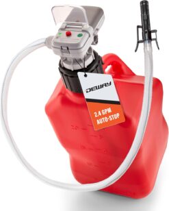 Deway Automatic Fuel Transfer Pump with Auto-Stop, AA Battery Powered, Advanced Adapters For All Size Gas & VP Racing Cans, Extra Long 51 Hose, Portable Liquid Pump for Gasoline, Diesel Fuel