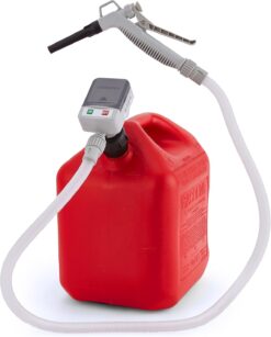Deway Automatic Fuel Transfer Pump with Nozzle for Quick Flow Control & Stop, Extra Long Hose, Portable Liquid Pump for Gasoline, Diesel Fuel & More, 3 Included Adapter Fits All Size Gas Cans