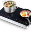 Double Induction Cooktop, 2 burner induction cooktop with Boost Function, 1800W, 240 Mins Timer, Portable Countertop Burner with 10 Temperature Settings & 9 Power Levels, Child Safety Lock