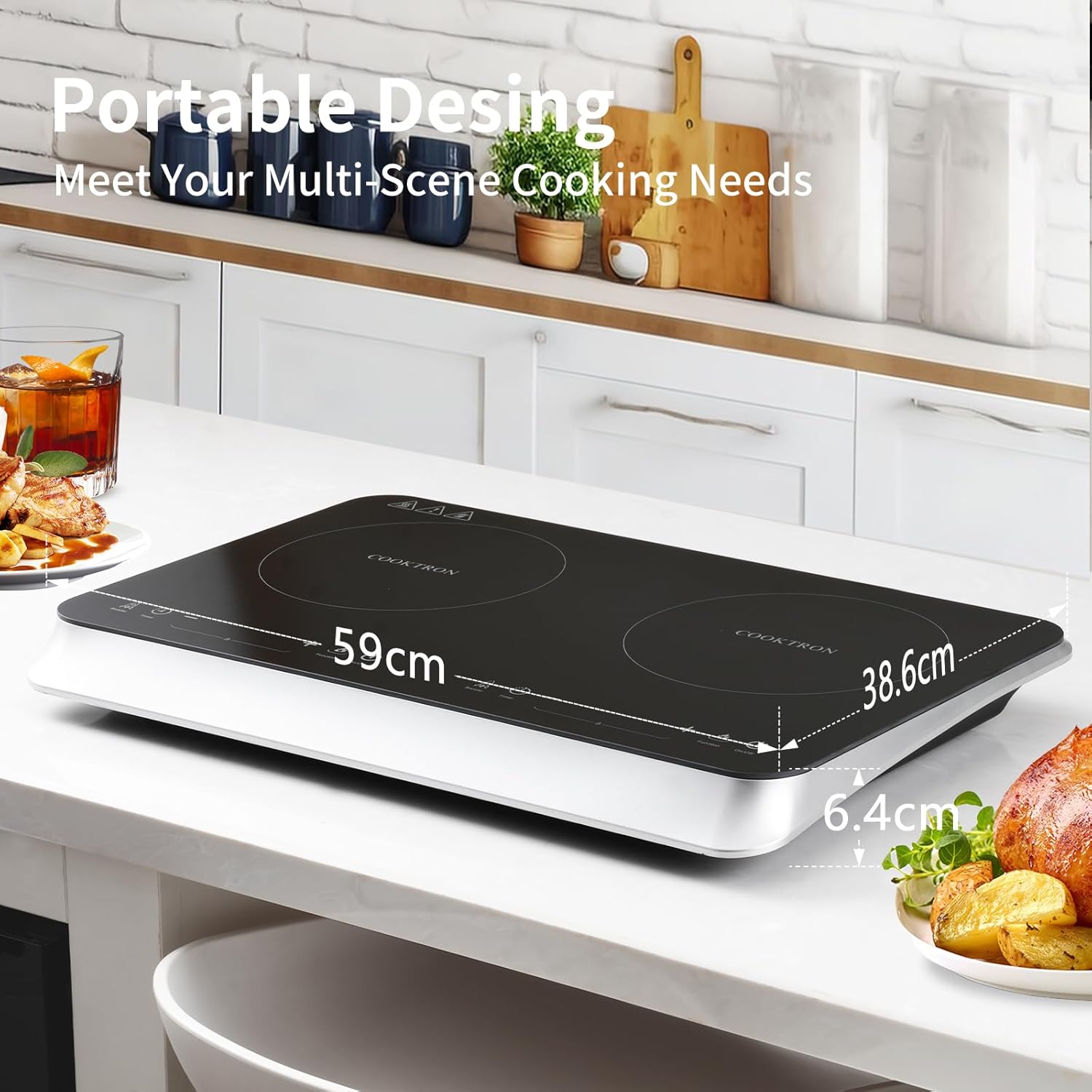 Double Induction Cooktop, 2 burner induction cooktop with Boost Function, 1800W, 240 Mins Timer, Portable Countertop Burner with 10 Temperature Settings & 9 Power Levels, Child Safety Lock0
