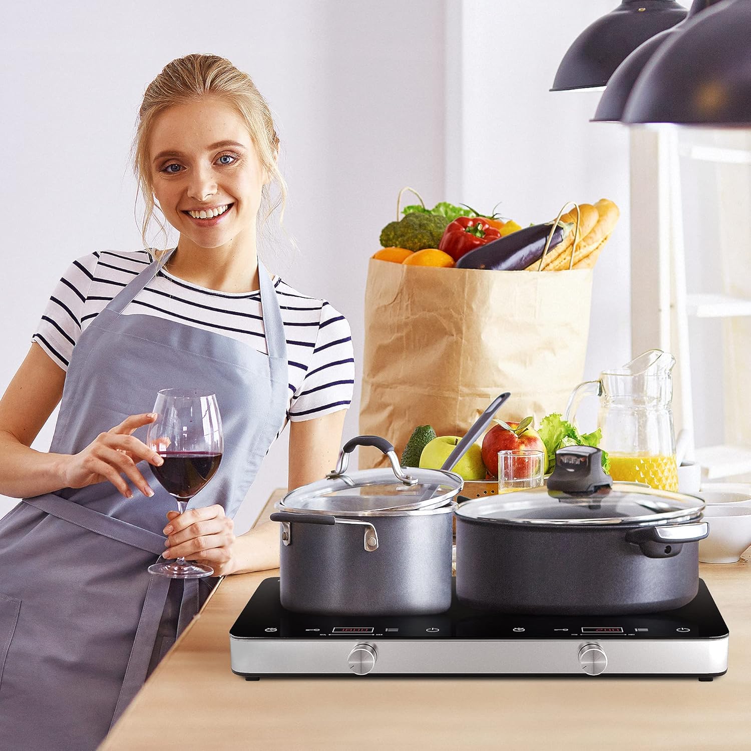 Double Induction Cooktop Burner, 1800w 2 burner Induction Cooker Cooktop, 10 Temperature 9 Power Settings Portable Electric Countertop Burner Touch Stove with Child Safety Lock & Timer0