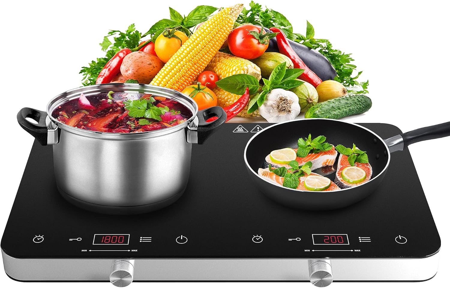 Double Induction Cooktop Burner, 1800w 2 burner Induction Cooker Cooktop, 10 Temperature 9 Power Settings Portable Electric Countertop Burner Touch Stove with Child Safety Lock & Timer12
