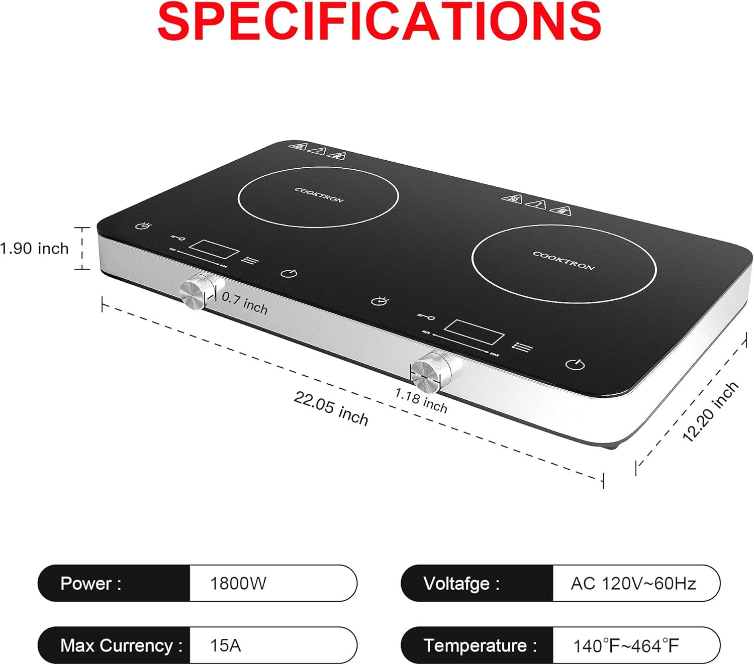 Double Induction Cooktop Burner, 1800w 2 burner Induction Cooker Cooktop, 10 Temperature 9 Power Settings Portable Electric Countertop Burner Touch Stove with Child Safety Lock & Timer9