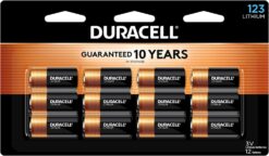 Duracell CR123A 3V Lithium Battery, 12 Count Pack, 123 3 Volt High Power Lithium Battery, Long-Lasting for Home Safety and Security Devices, High-Intensity Flashlights, and Home Automation