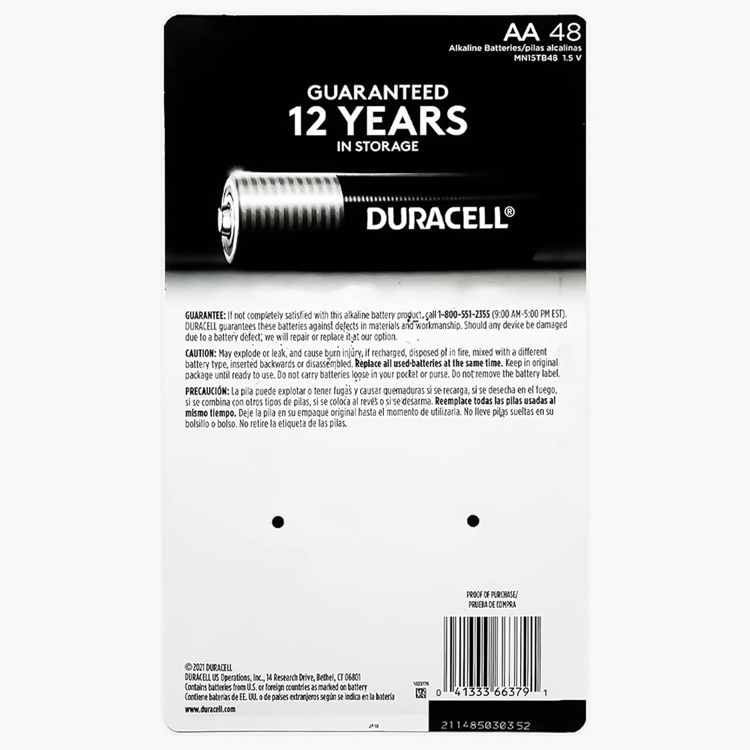 Duracell Coppertop Alkaline-Manganese Dioxide AA Battery, 1.5V, (Pack of 48)1