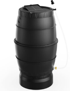 EJWOX Rain Barrel with Stand to Collect Rainwater from Gutter, Heavy Duty BPA Free Rain Water Collection Barrel with Spigot and Filter (45 Gallon, Black)