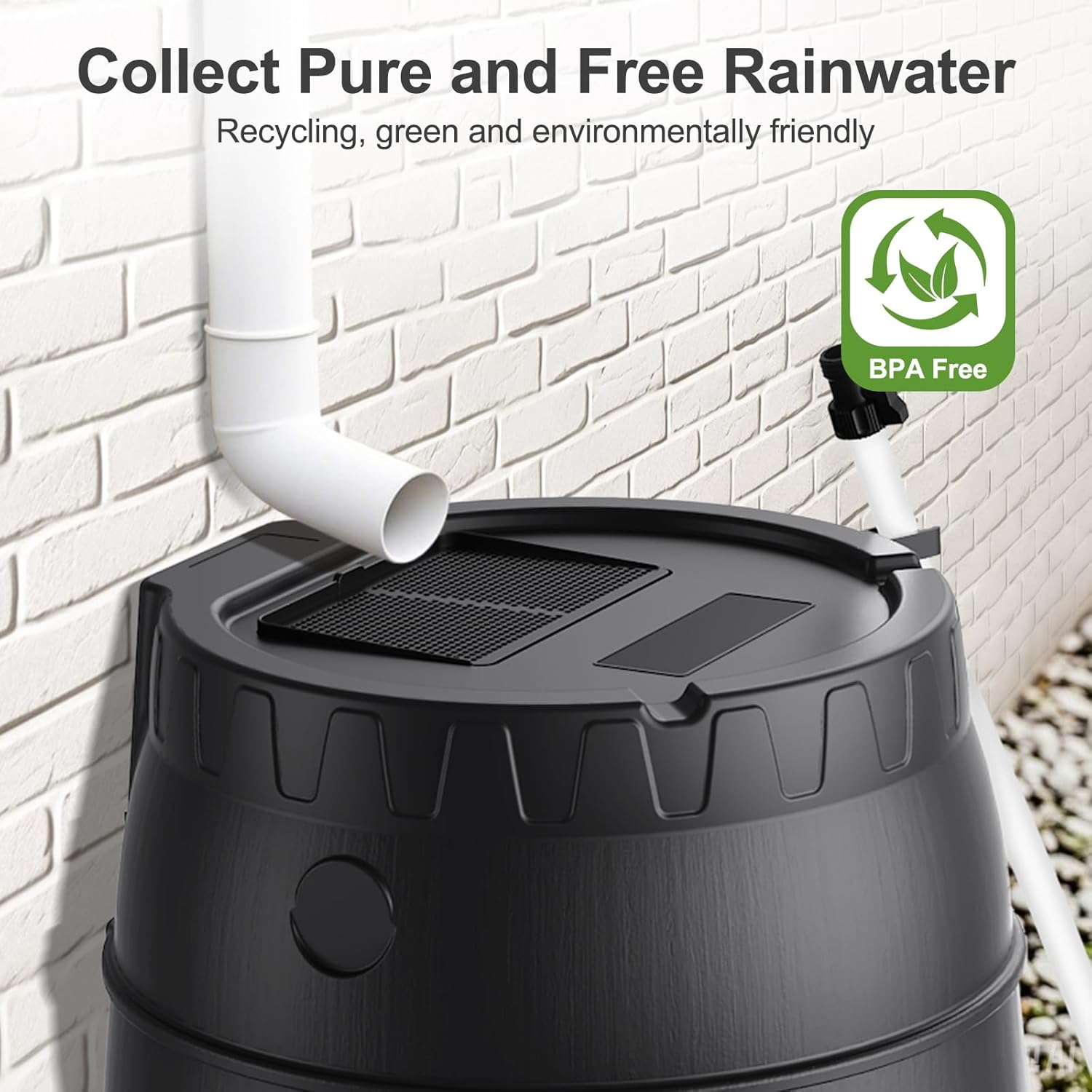 EJWOX Rain Barrel with Stand to Collect Rainwater from Gutter, Heavy Duty BPA Free Rain Water Collection Barrel with Spigot and Filter (45 Gallon, Black)1