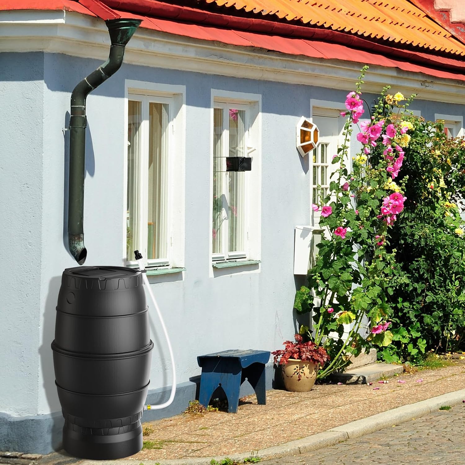 EJWOX Rain Barrel with Stand to Collect Rainwater from Gutter, Heavy Duty BPA Free Rain Water Collection Barrel with Spigot and Filter (45 Gallon, Black)11