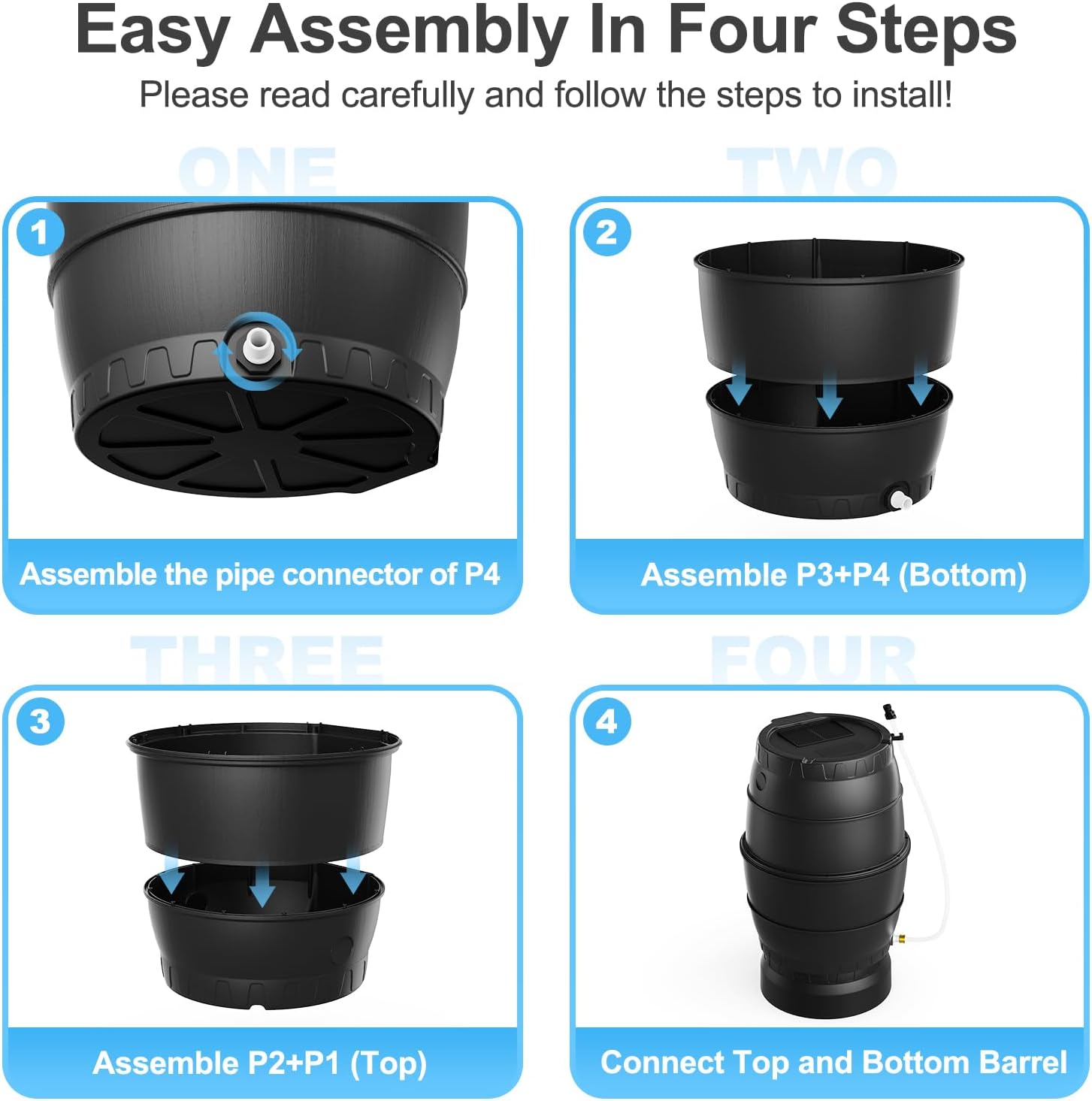 EJWOX Rain Barrel with Stand to Collect Rainwater from Gutter, Heavy Duty BPA Free Rain Water Collection Barrel with Spigot and Filter (45 Gallon, Black)7