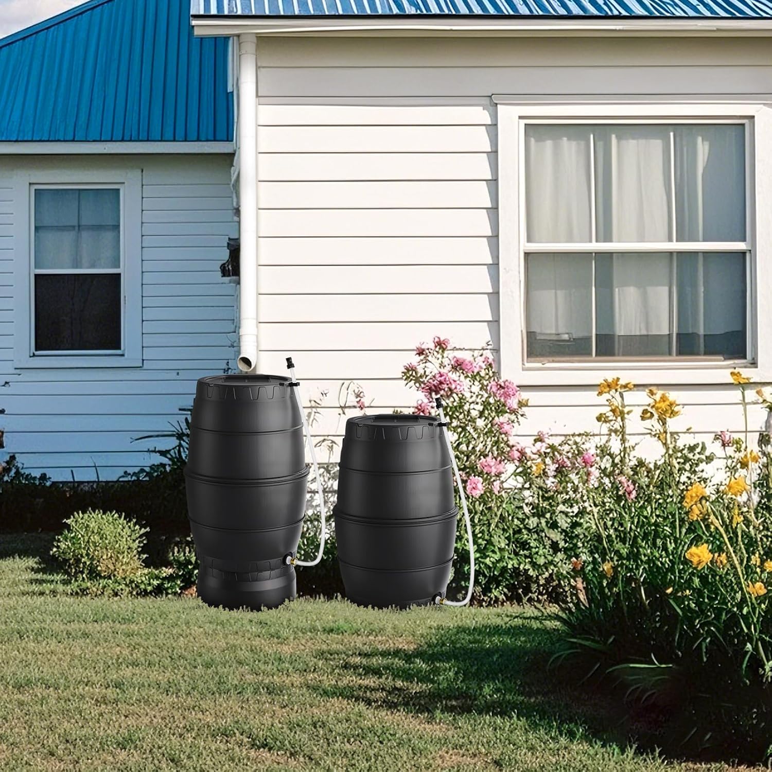 EJWOX Rain Barrel with Stand to Collect Rainwater from Gutter, Heavy Duty BPA Free Rain Water Collection Barrel with Spigot and Filter (45 Gallon, Black)8