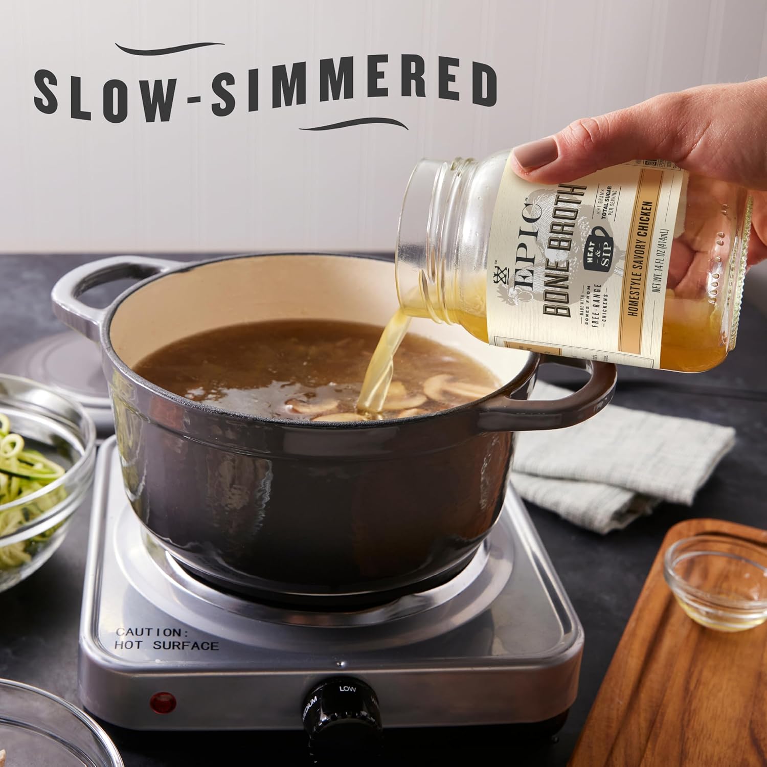 EPIC Bone Broth, Homestyle Savory Chicken, Keto and Paleo Friendly, Whole30 Approved, Gluten Free, 14 fl oz Jar (Pack of 6)8