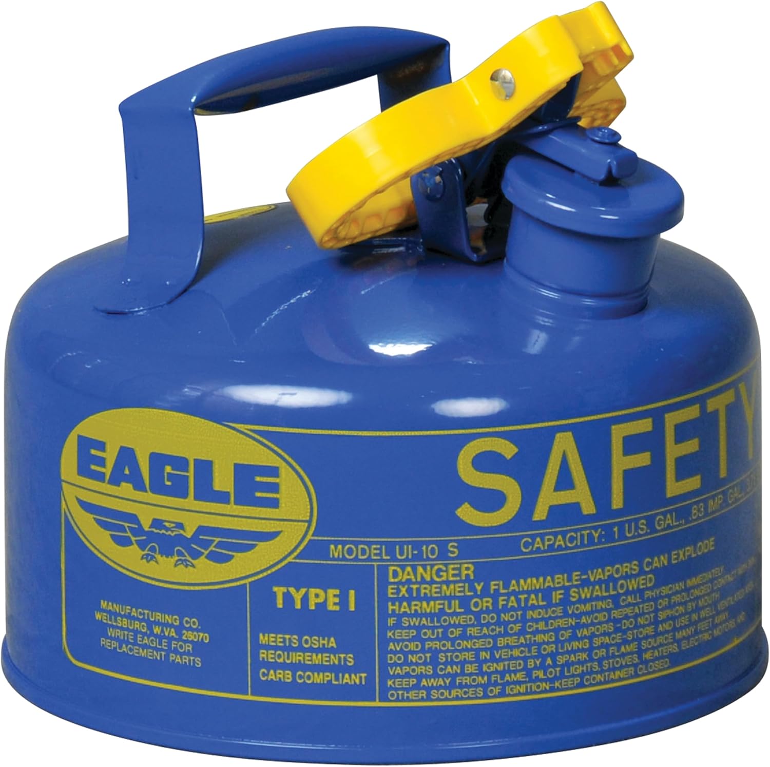 Eagle 1 Gallon Type I Blue Safety Gas Can for Kerosene with Flame Arrester and Self-Closing Lid, Made in the USA, Galvanized Steel Flammable Storage Can, UI10SB Eagle 1 Gallon Type I Blue Safety Gas Can for Kerosene with Flame Arrester and Self-Closing Lid, Made in the USA, Galvanized Steel Flammable Storage Can, UI10SB