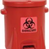 Eagle 6 Gallon Biohazard Trash Can with Foot-Operated Self-Closing Lid, 16.5" x 13.5" x 16", Made in The USA from High-Density Polyethylene, Red, 943BIO