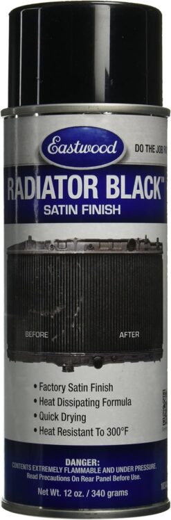 Eastwood High Heat Resistant Radiator Paint | Satin Black Spray for Paint for Automotive Radiators | Stone and Chip Resistant Paint Finish | Heat Resistant To 300° F | 12 oz | 1 Pack