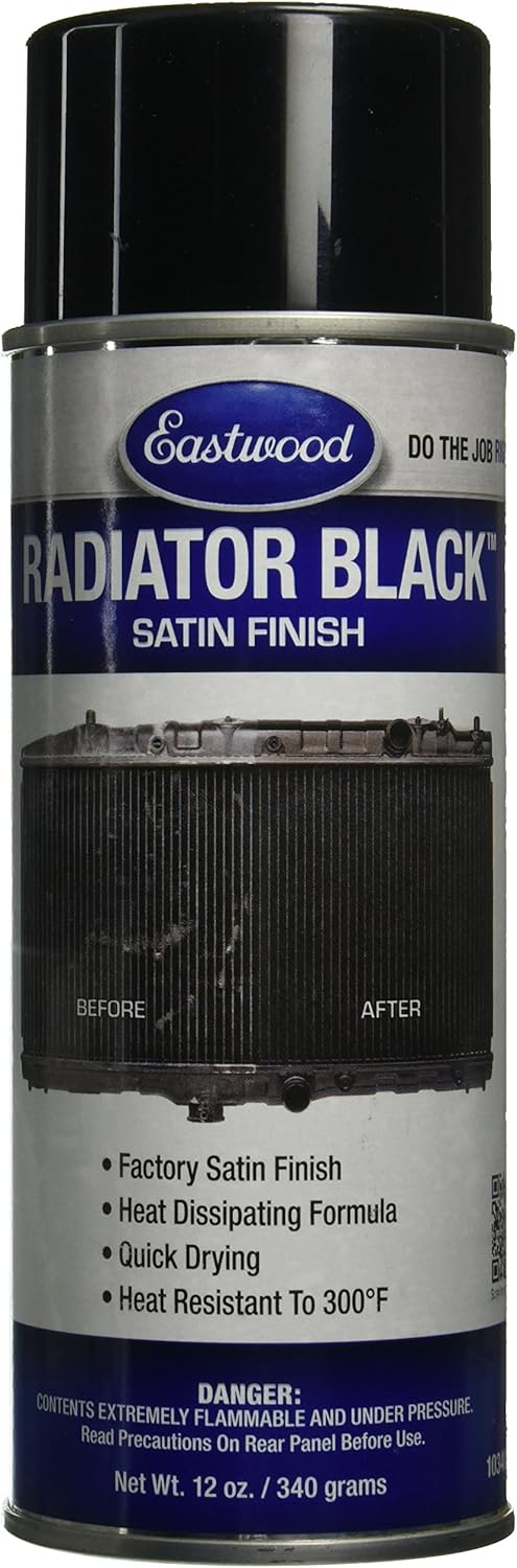 Eastwood High Heat Resistant Radiator Paint Satin Black Spray for Paint for Automotive Radiators Stone and Chip Resistant Paint Finish Heat Resistant To 300° F 12 oz 1 Pack Eastwood High Heat Resistant Radiator Paint | Satin Black Spray for Paint for Automotive Radiators | Stone and Chip Resistant Paint Finish | Heat Resistant To 300° F | 12 oz | 1 Pack