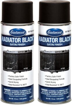 Eastwood High Heat Resistant Radiator Paint Satin Black Spray for Paint for Automotive Radiators Stone and Chip Resistant Paint Finish Heat Resistant To 300° F 12 oz 2 Pack