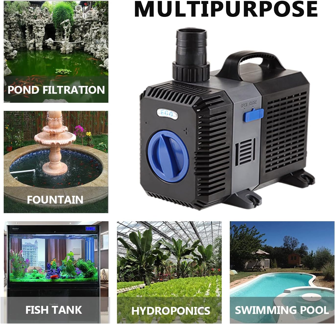 Electric Adjustable Flow Garden Sumbersible Fountain Pond Filter Silent Pump (1000GPH)9