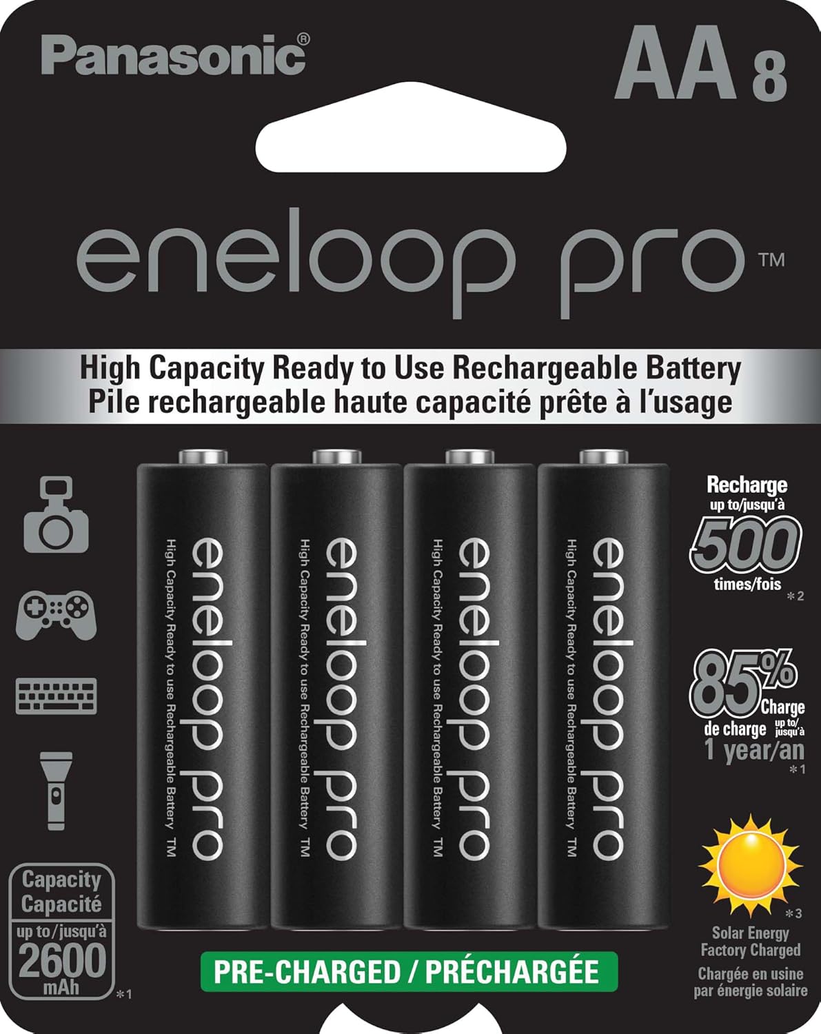 Eneloop Panasonic BK-3HCCA8BA pro AA High Capacity Ni-MH Pre-Charged Rechargeable Batteries, 8-Battery Pack Eneloop Panasonic BK-3HCCA8BA pro AA High Capacity Ni-MH Pre-Charged Rechargeable Batteries, 8-Battery Pack