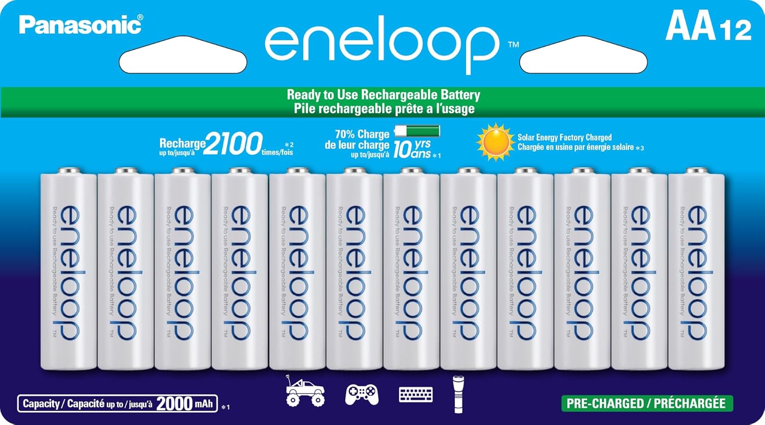 Eneloop Panasonic BK-3MCCA12FA AA 2100 Cycle Ni-MH Pre-Charged Rechargeable Batteries, 12-Battery Pack Eneloop Panasonic BK-3MCCA12FA AA 2100 Cycle Ni-MH Pre-Charged Rechargeable Batteries, 12-Battery Pack