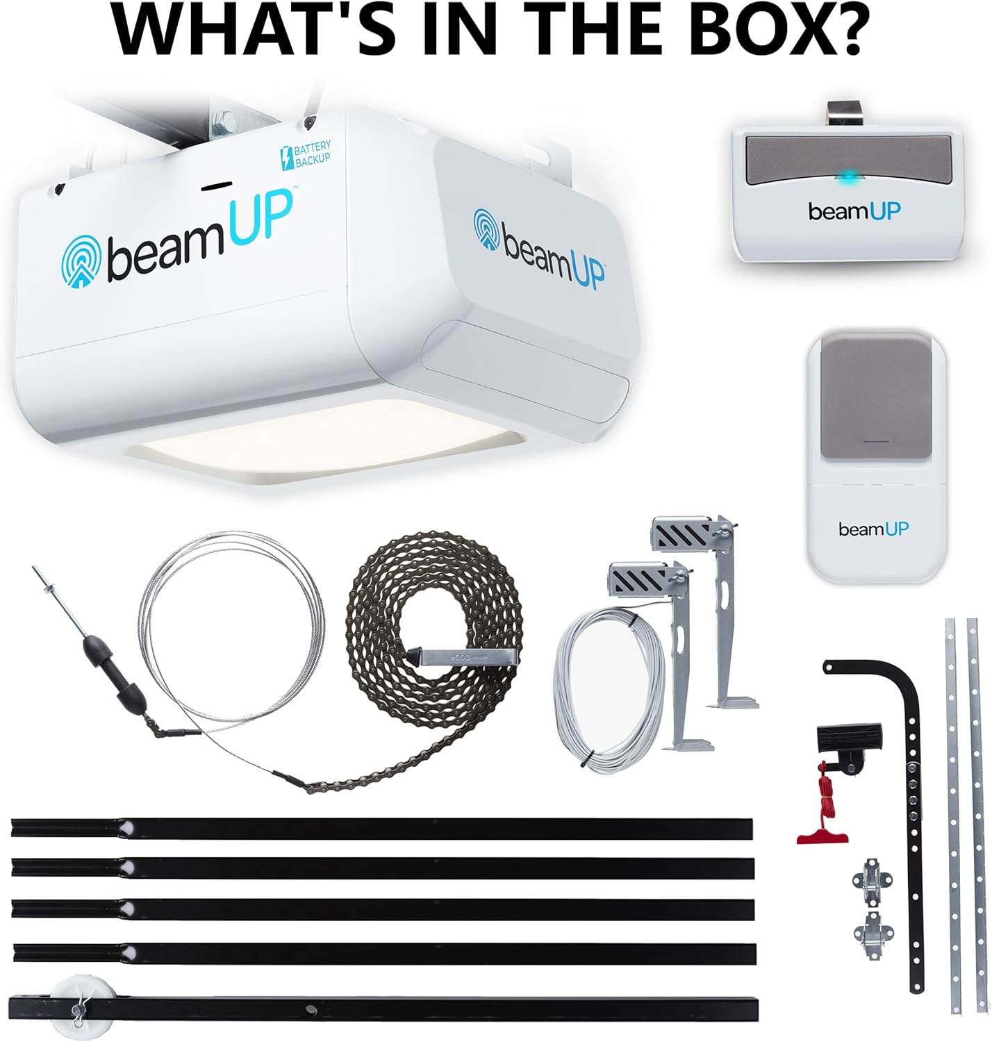 Everlift BU250 Sectional Garage Door Opener with Battery Backup, Heavy-Duty Chain Drive for Single or Double Doors, Wall Mount, and Remote Garage Opener, Quick and Easy Installation, White9